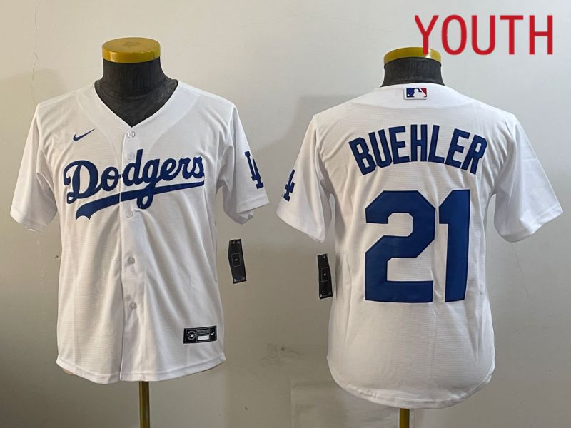 Youth Los Angeles Dodgers #21 Buehler White Game 2024 Nike MLB Jersey style 1121